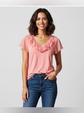 💗 Express Pink Flutter Sleeve Blouse – Size Small – Feminine & Flowy!